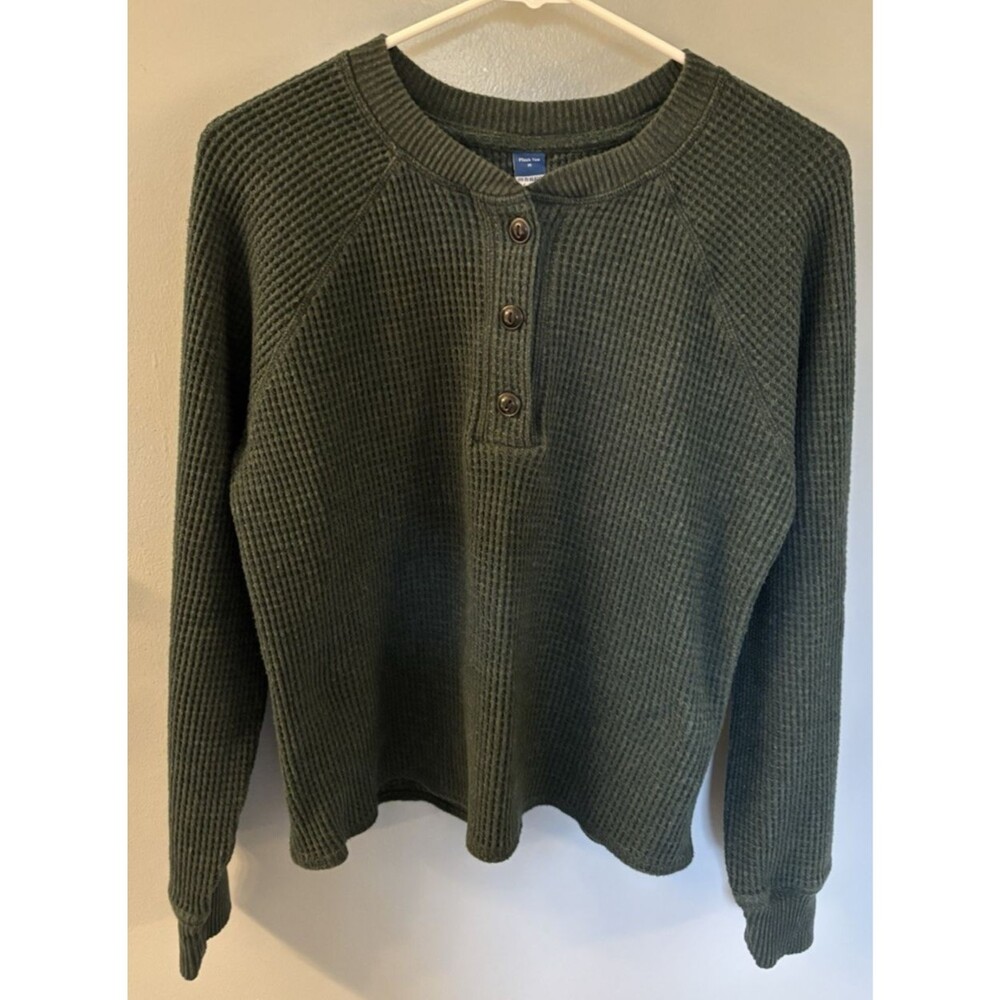 Old Navy Womens Med Plush Waffle Tee Dark Green
